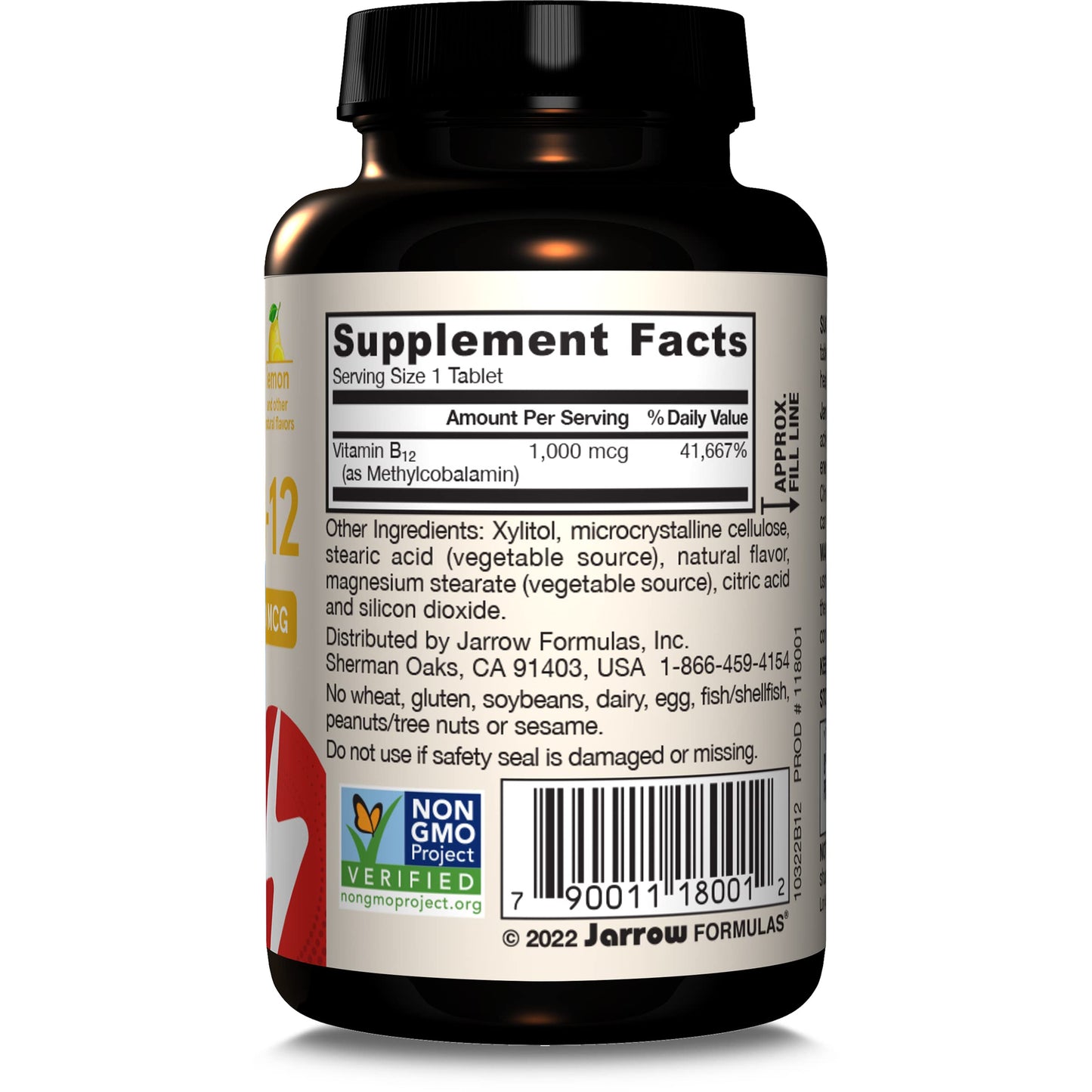 Jarrow Formulas Methyl Vitamin B-12 1000 mcg, 100 Chewable Tablets, Lemon Flavored- Bioactive B12 Vitamin - Supports Cellular Energy Production, Brain Health & Metabolism - 100 Servings