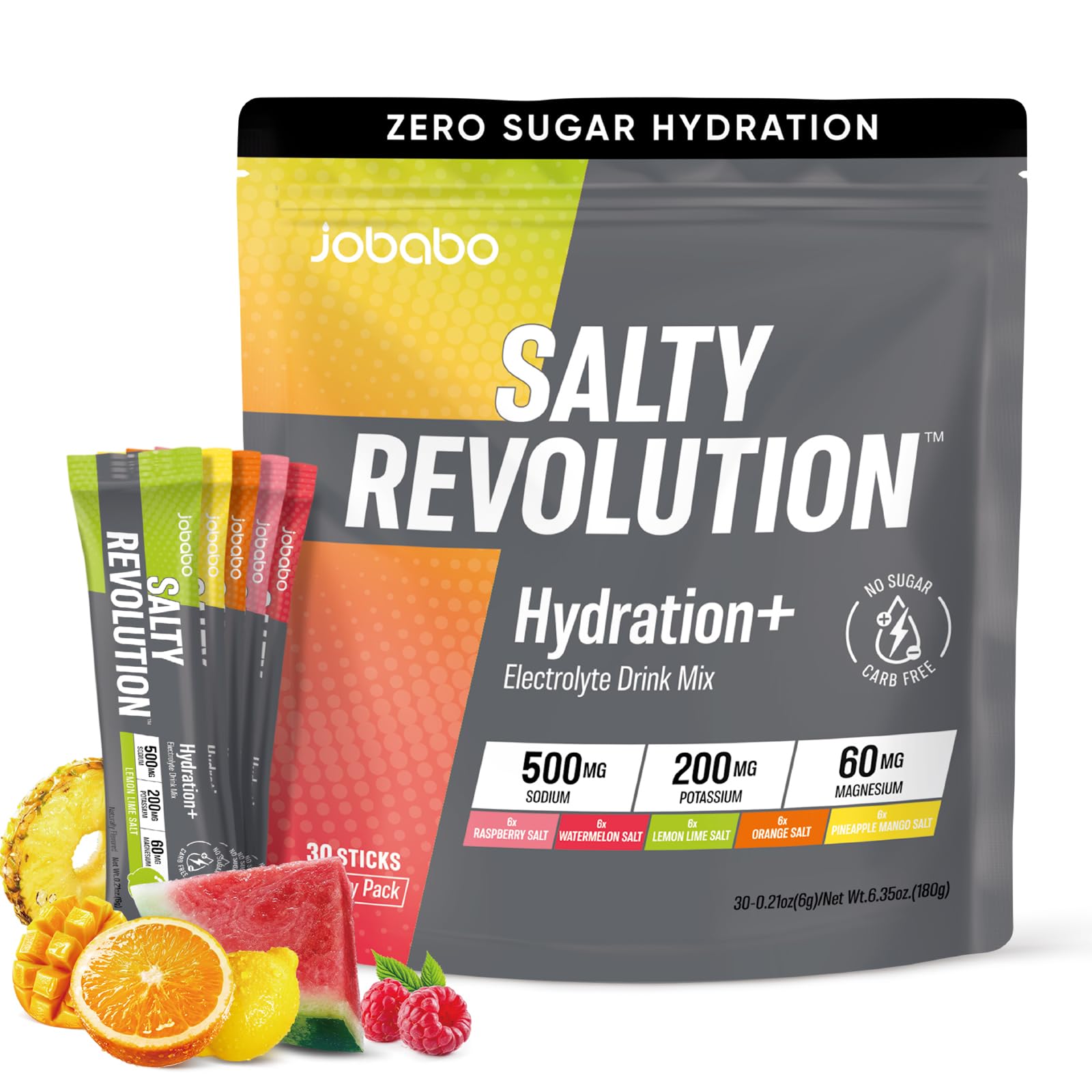 Jobabo Salty Revolution Electrolytes Powder Packets, Variety Pack, 6.35 Ounces