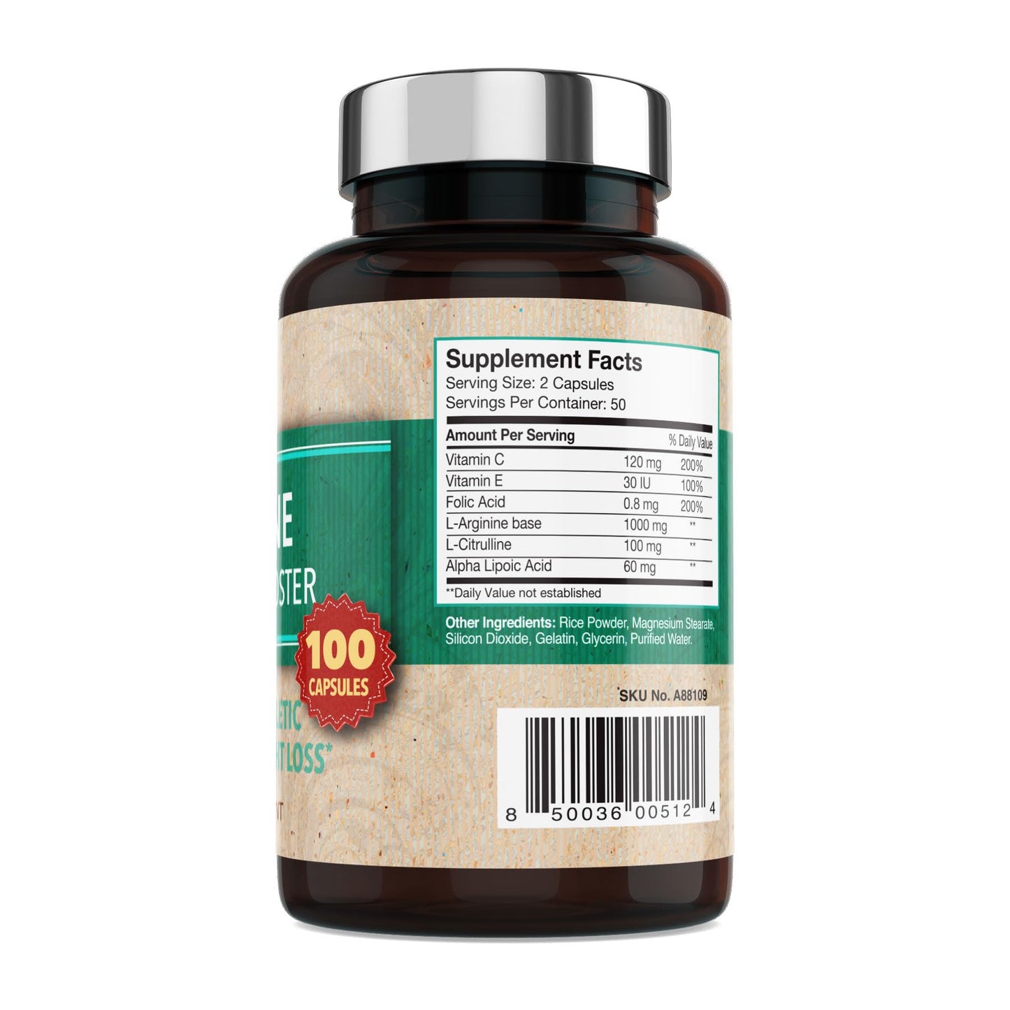 GMP Vitas Nitric Oxide Supplement 1000mg with L-Arginine, 100 Capsules