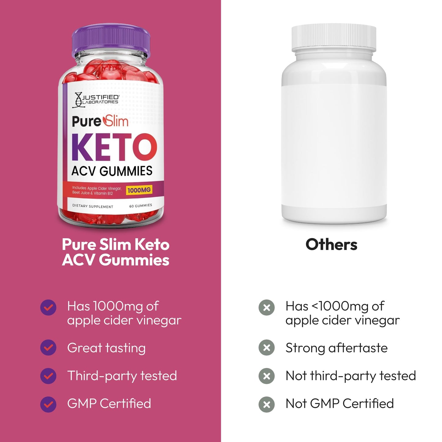 Justified Laboratories Pure Slim Keto ACV Gummies (1000 mg) Gummy 60 Count