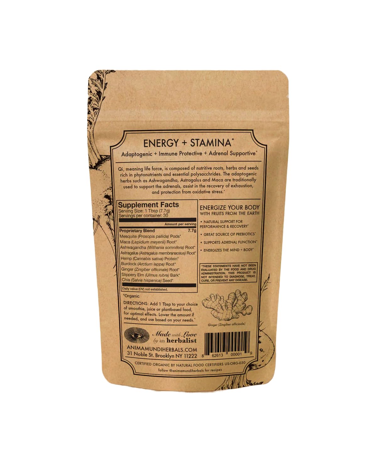 Anima Mundi Apothecary Qi Energy & Protein Superfood Powder, 8 oz