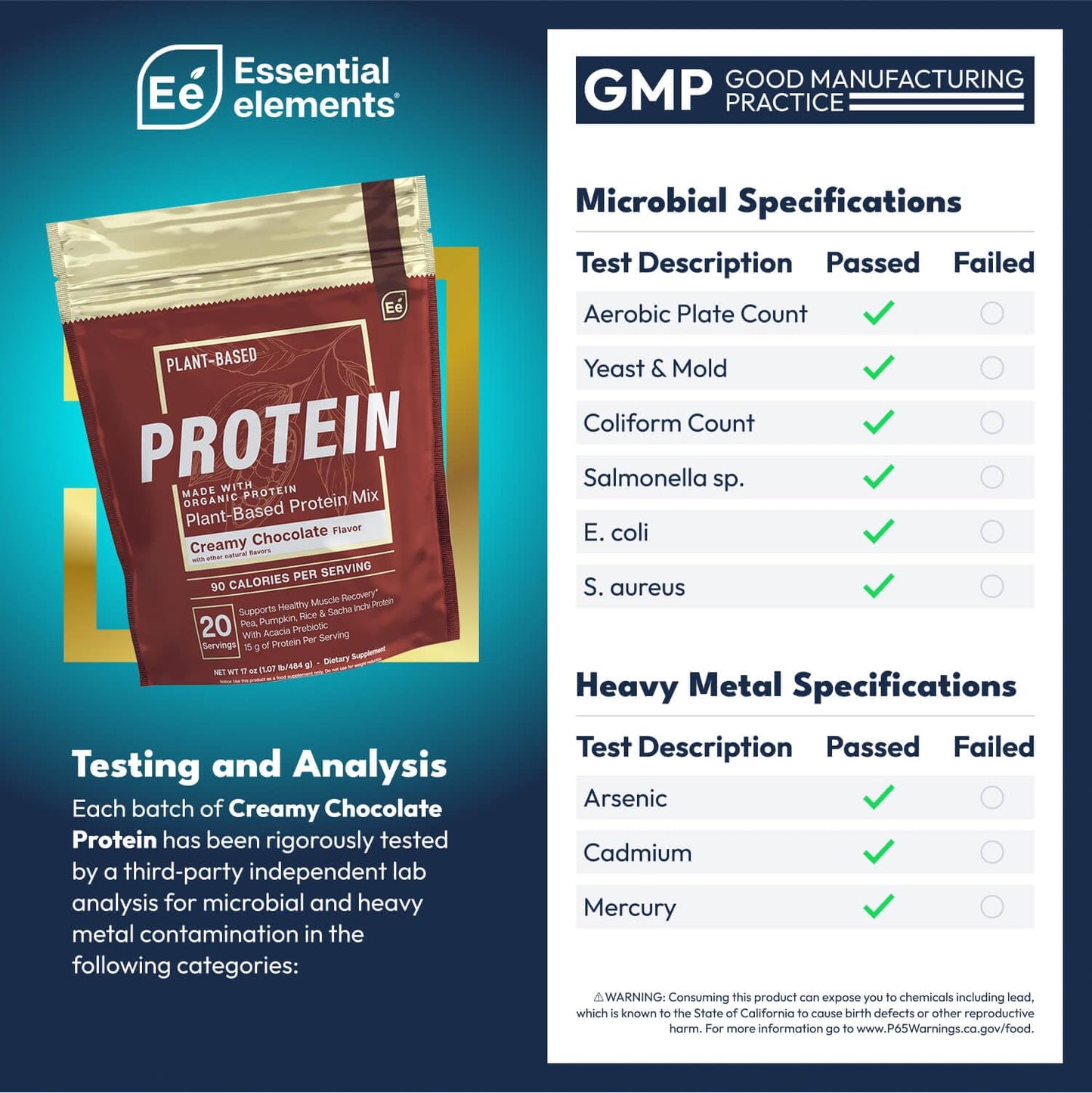 Essential Elements Plant-Based Organic Protein Powder - Creamy Chocolate Flavor - 17 Servings