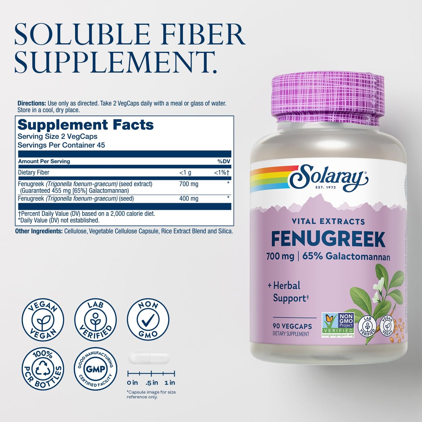 SOLARAY Fenugreek Seed Extract 700 mg Capsules, 90 VegCaps