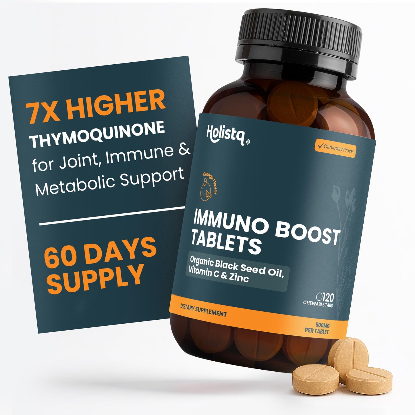HOLISTQ Immuno Boost Vitamin C with Zinc Chewable Tablets, 120 Tablets
