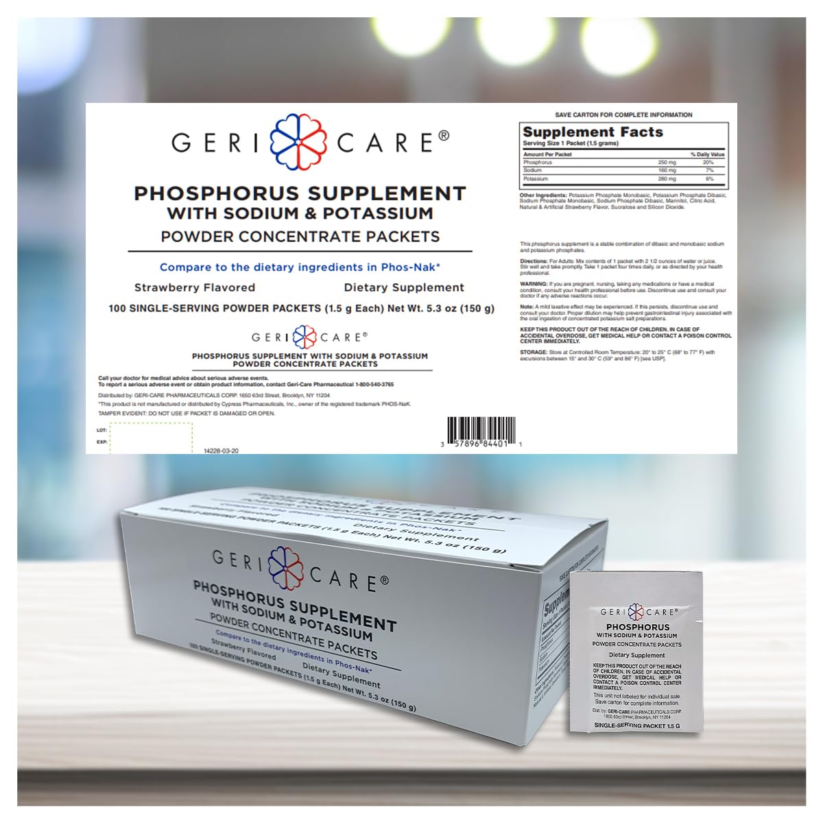 GeriCare Phosphorus Supplement Powder Packets, 100 Count