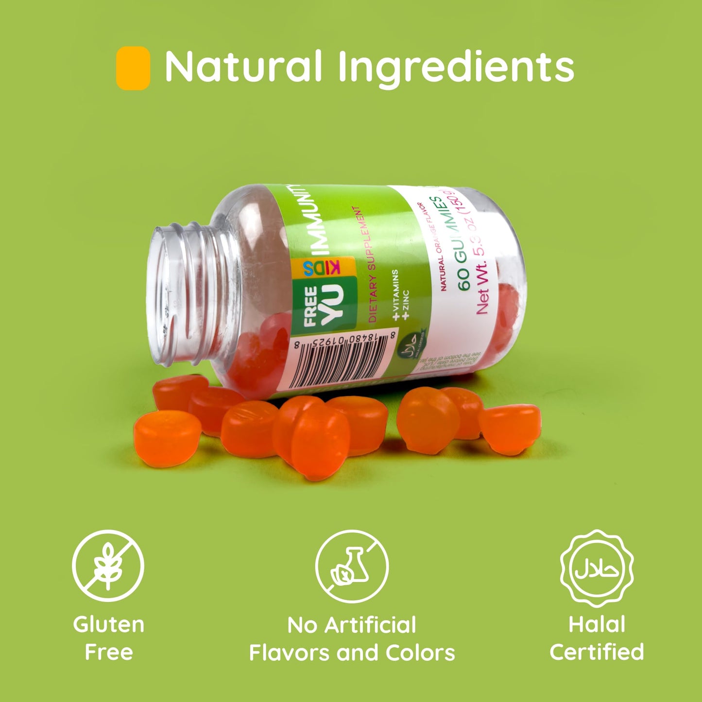 FREEYU Kids Immunity Multivitamin Gummies, 60 Count