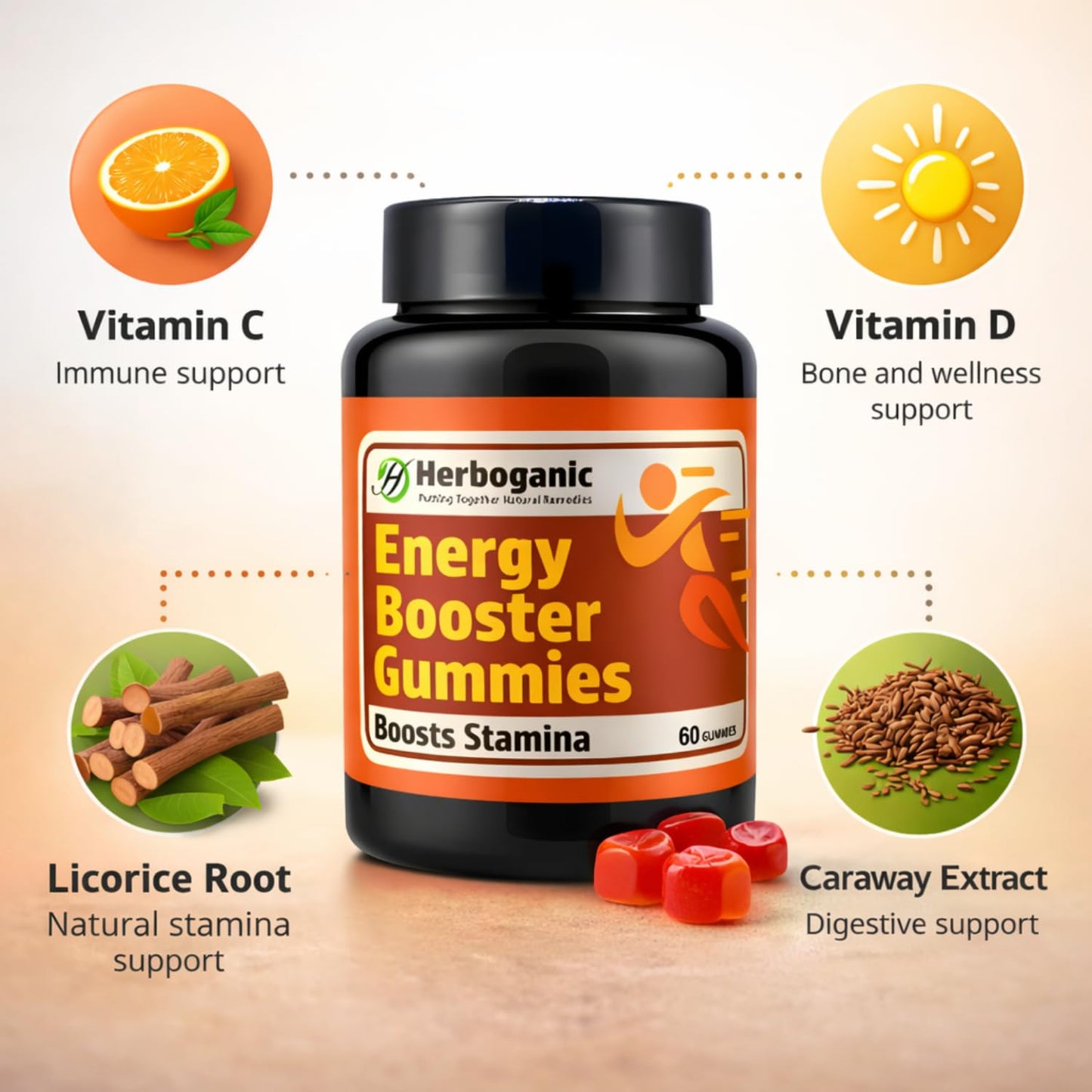 HERBOGANIC Energy Booster Gummies 60 Gummies
