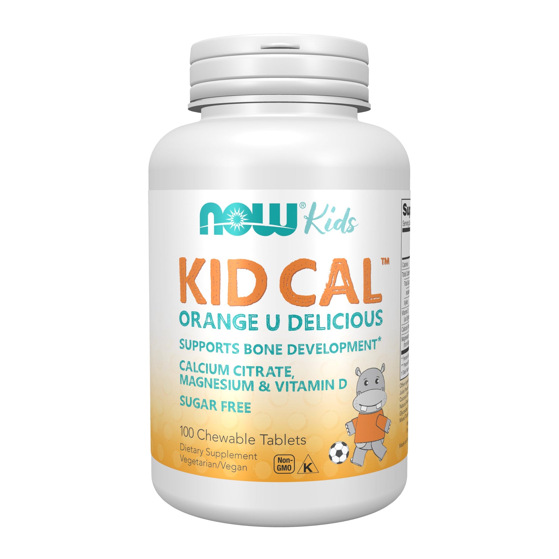 NOW Foods Kid Cal with Calcium Citrate, Magnesium and Vitamin D, Tart Orange, Chewables, 100 Count