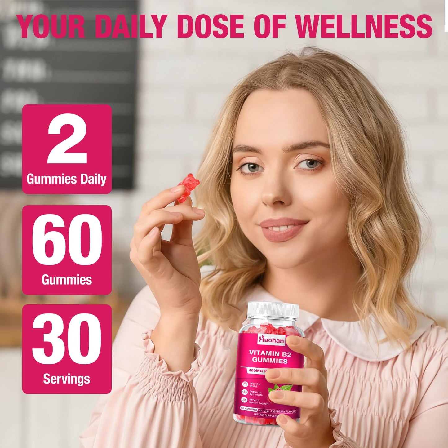 Haohan Vitamin B2 400mg with Magnesium Gummies, 60 Count