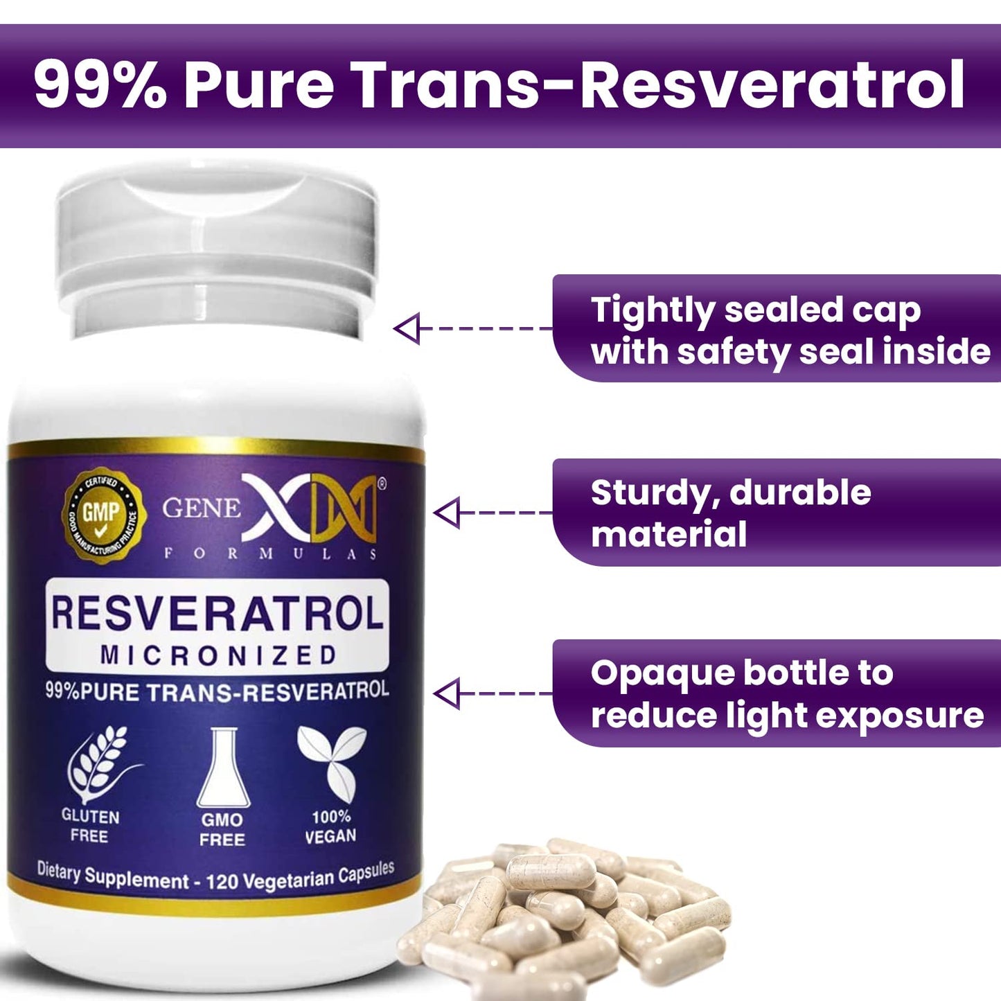 Genex Formulas Trans-Resveratrol 1000mg Capsules, 120 Count