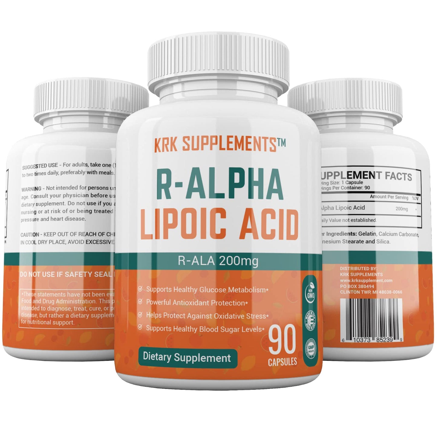 KRK SUPPLEMENTS R-ALA R-Alpha Lipoic Acid 200mg Capsules, 270 Total Capsules