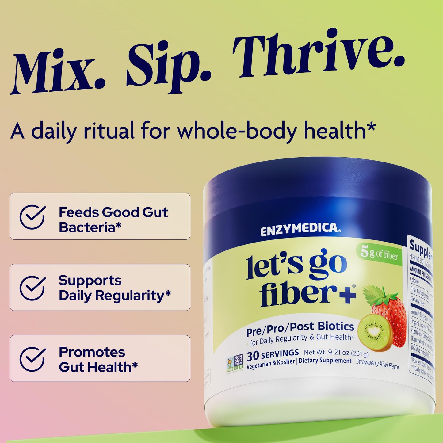 Enzymedica Let's Go Fiber Strawberry Kiwi Powder 9.21 oz