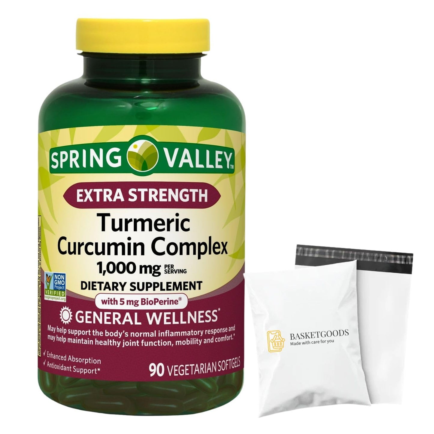 BASKETGOODS Turmeric Curcumin 1000 mg Complex Extra Strength Softgels 90 Count