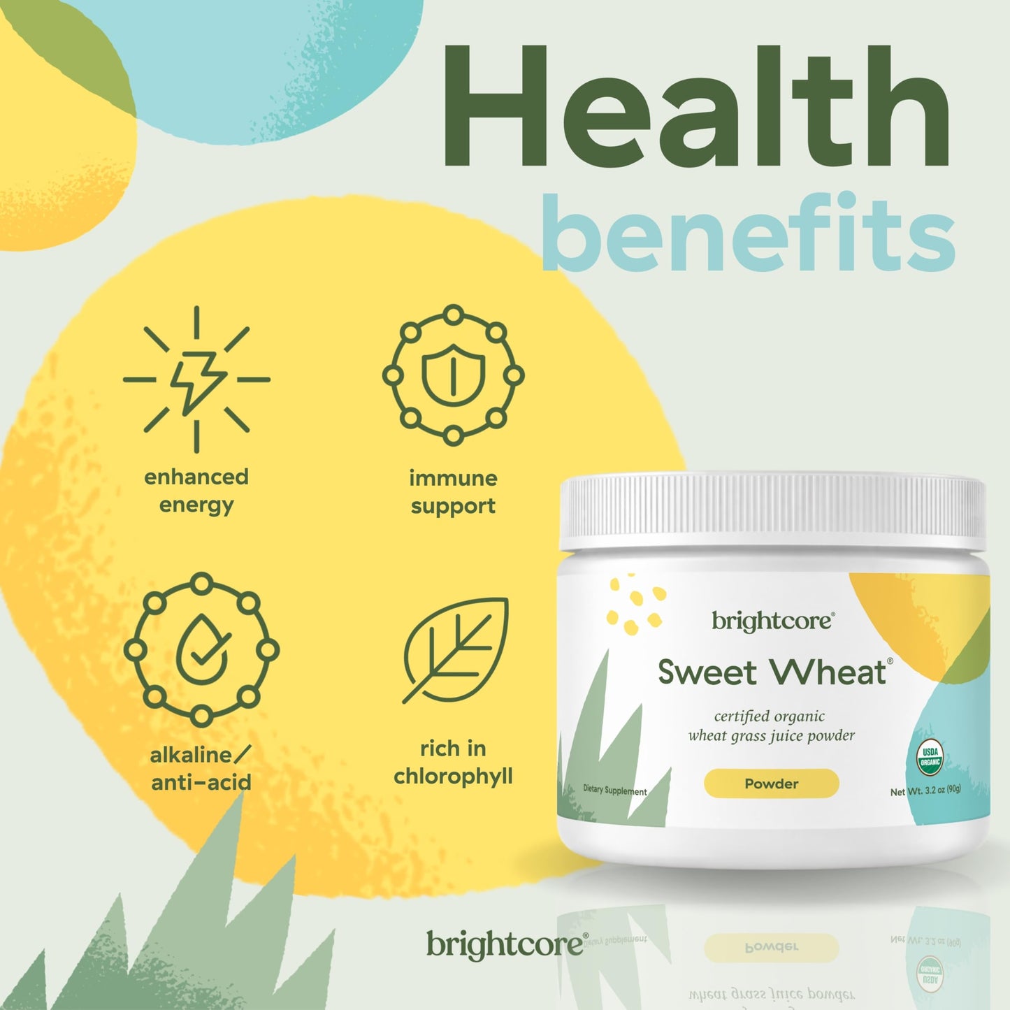 Brightcore Sweet Wheat Wheatgrass Juice Powder, 3.17 oz