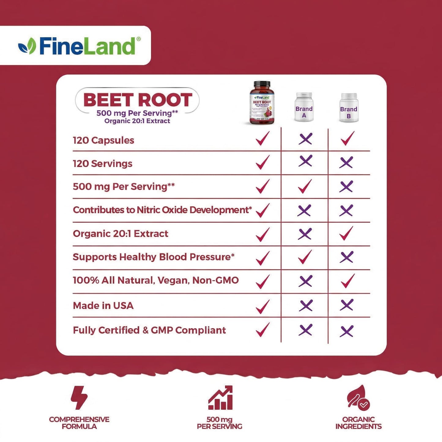 FineLand Beet Root Capsules 20:1 Extract, 120 Capsules