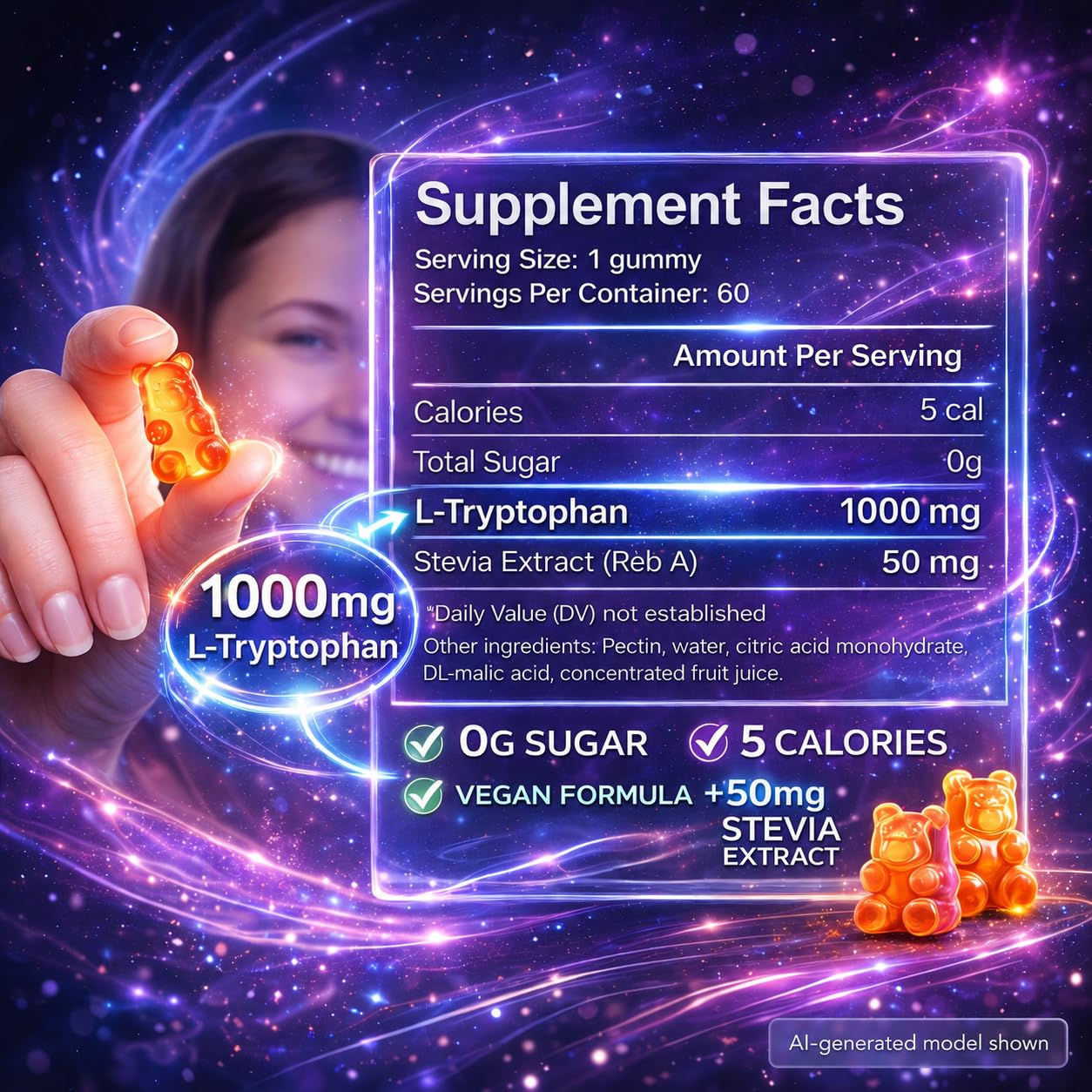 VAITE L-Tryptophan 1000mg Gummies, 60 Count
