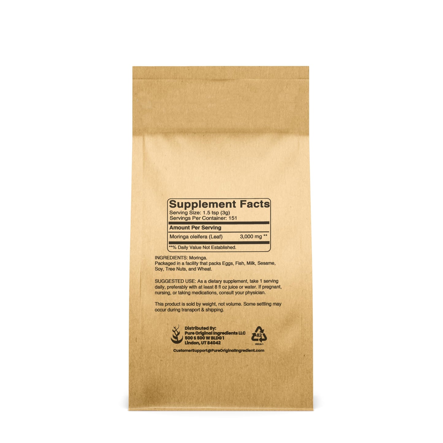 PURE ORIGINAL INGREDIENTS Moringa Oleifera Leaf Extract, Natural Herbal Supplement, Powder, 16 oz