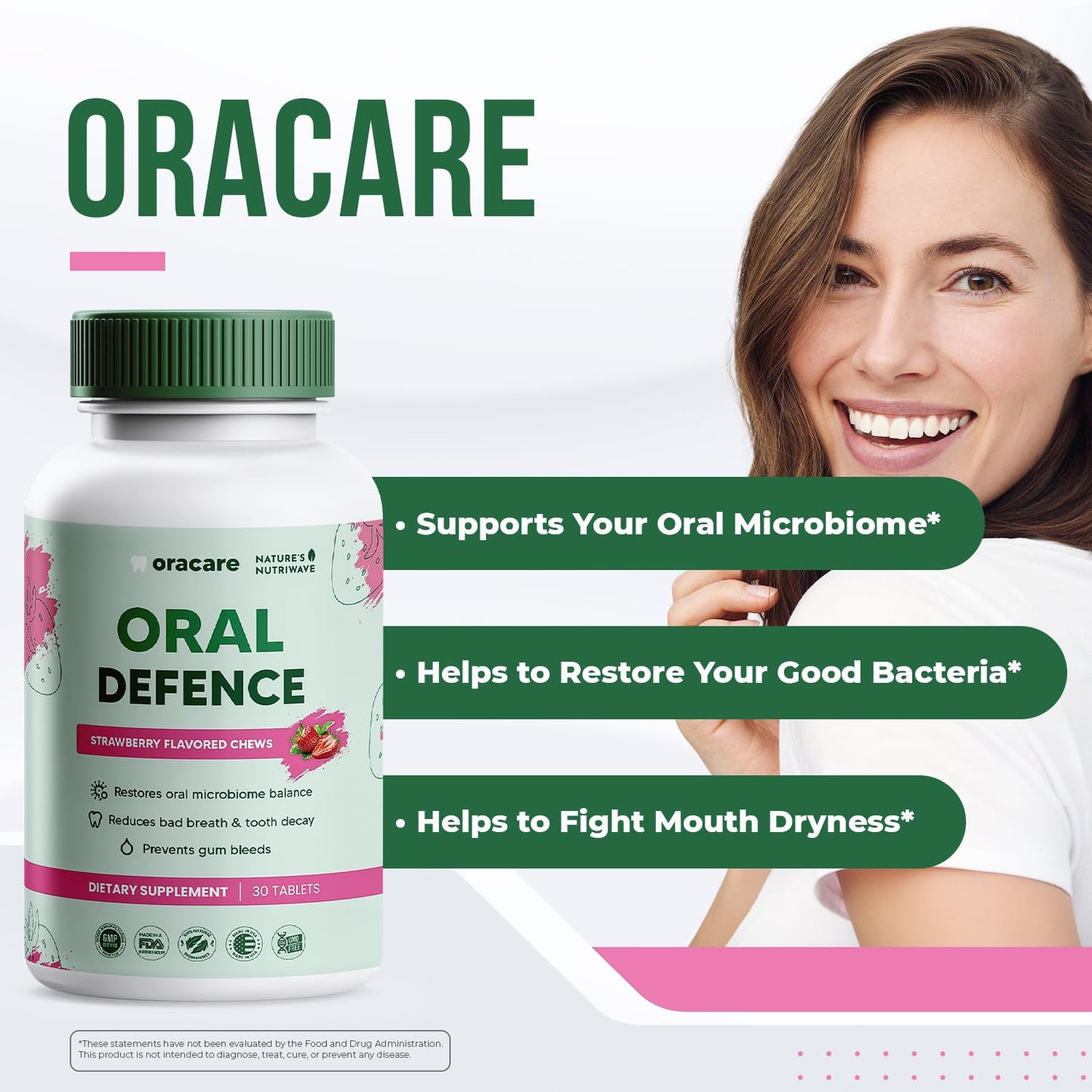 Nature’s NutriWave Oracare Daily Oral Support with Enzymes, Hydroxyapatite, Xylitol & 3-Strain Probiotic Blend – Non-GMO Stimulant-Free Formula, 180 Tablets