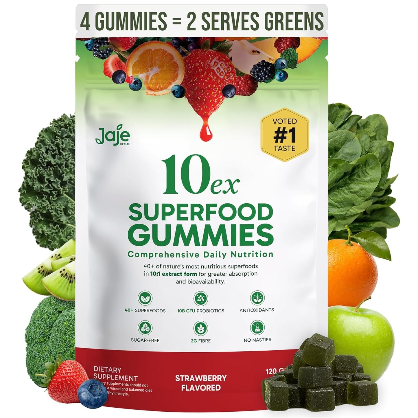 Jaje Health Supergreens Gummies with Probiotics, 120 Count