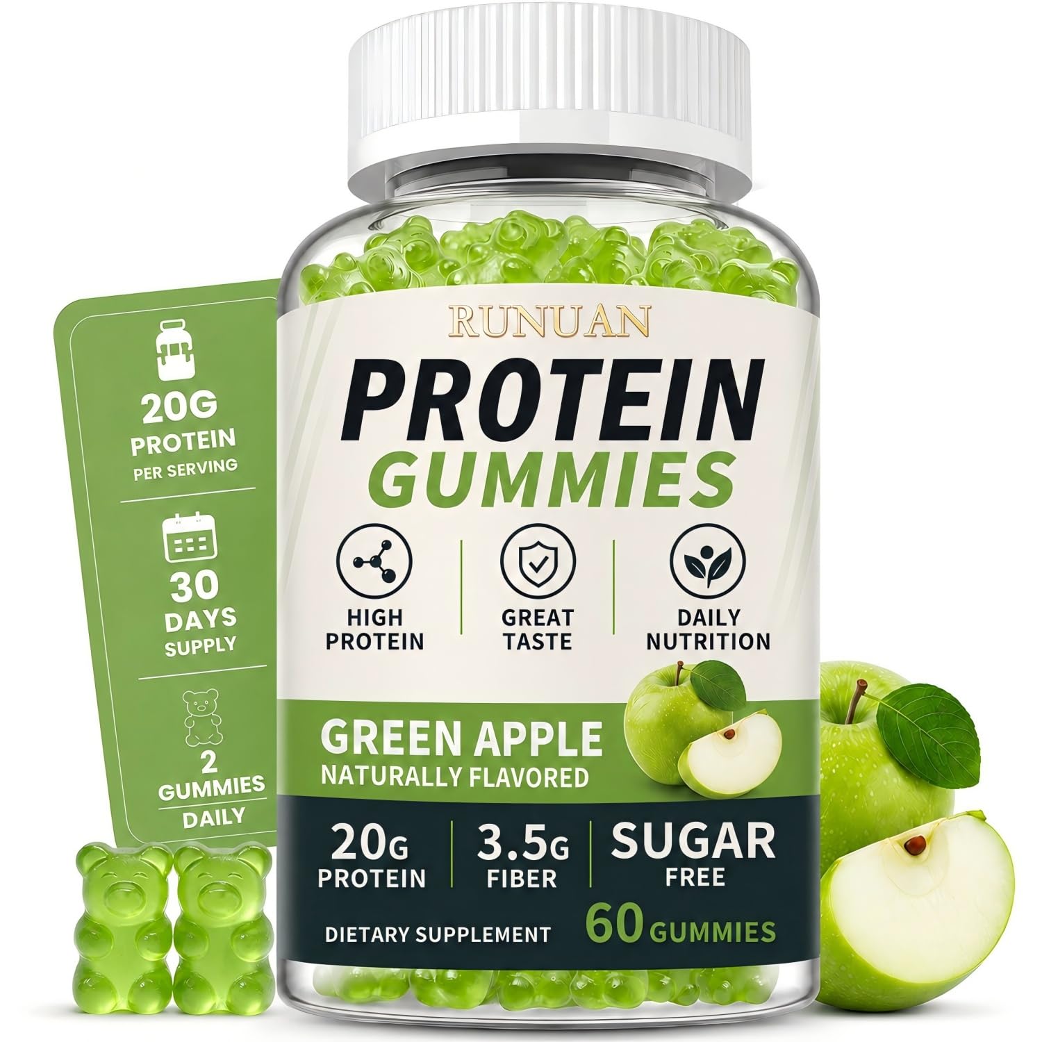 RUNUAN 20G Whey Protein Gummies, Protein Supplement with Magnesium, 60 Gummies