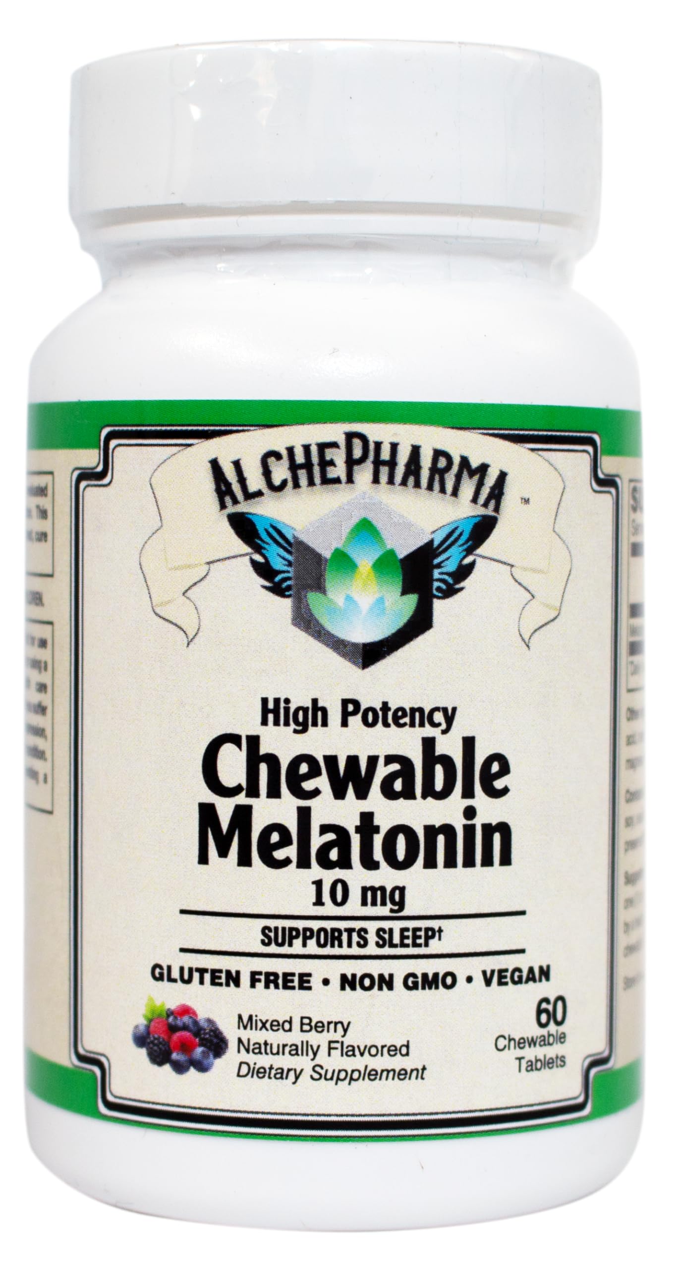 AlchePharma High Potency Chewable Melatonin 10 mg, 60 Count