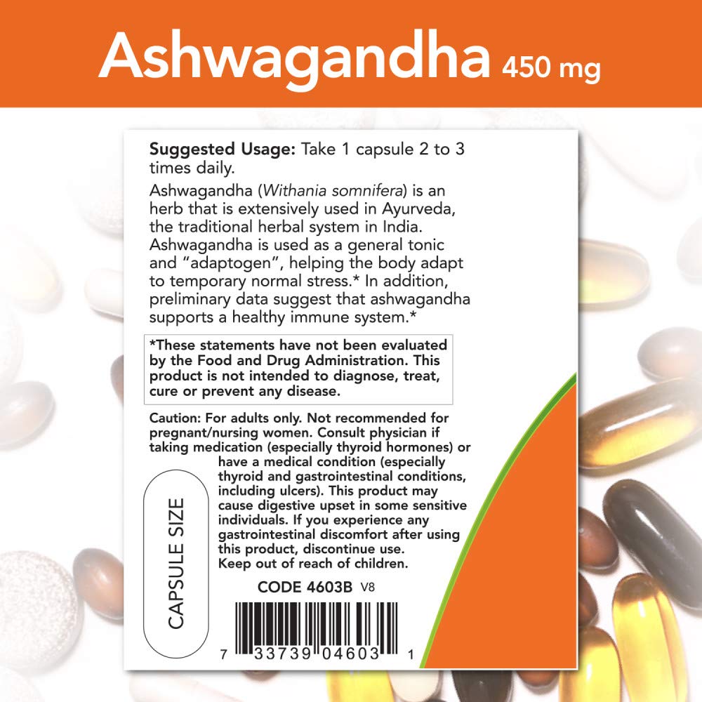 NOW Foods Ashwagandha Extract 450mg Capsules, 180 Count