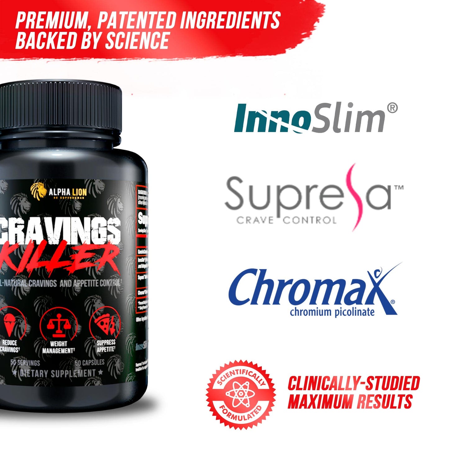 Alpha Lion Cravings Killer Supplement with Saffron Extract & Garcinia Cambogia Extract, Capsules, 50 Count