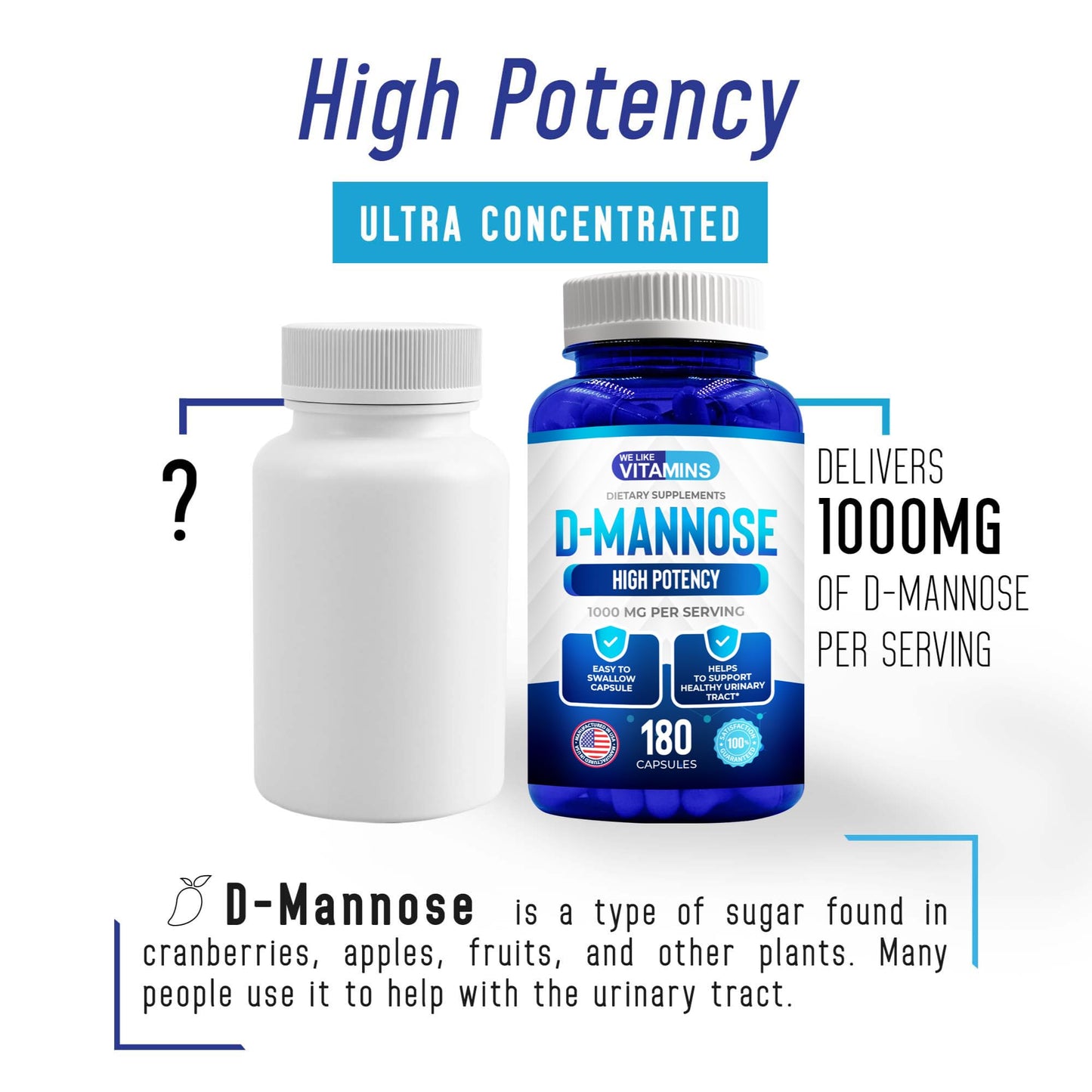 We Like Vitamins D-Mannose 1000mg Capsules, 180 Count