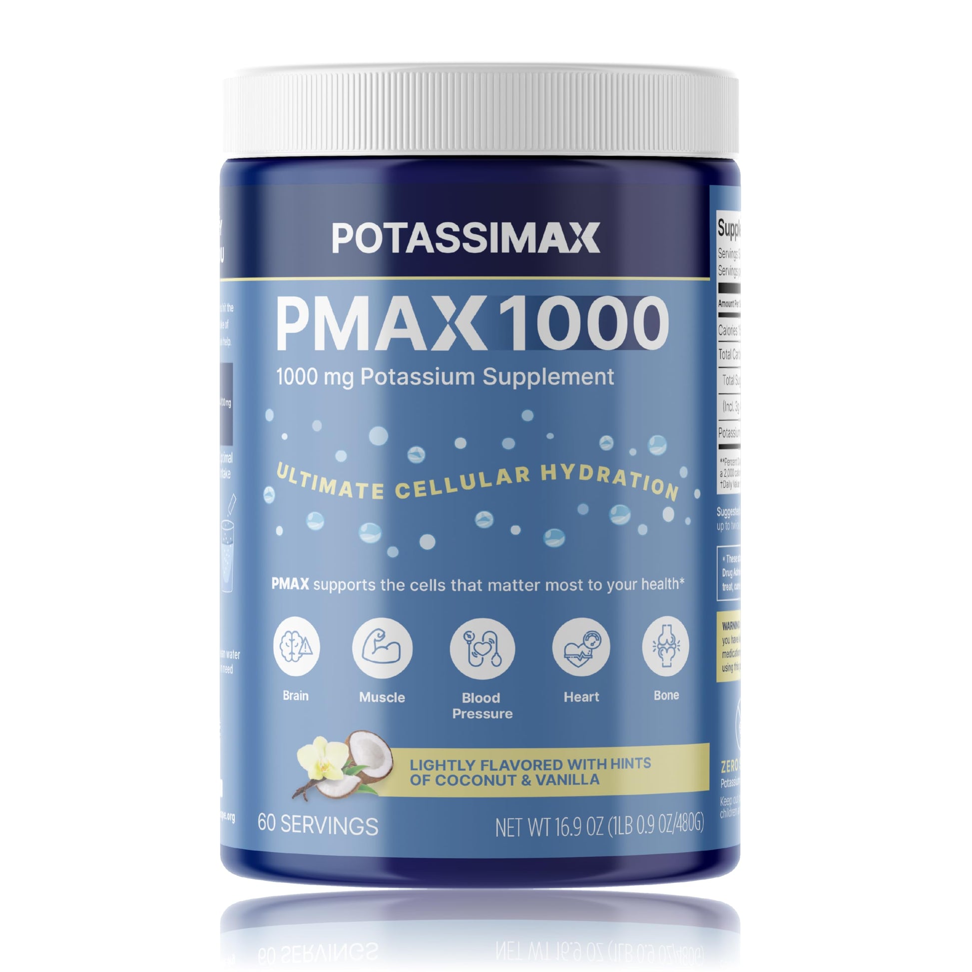 PotassiMax PMAX1000 High Dose Pure Potassium Electrolyte Supplement Powder, 16.9 oz