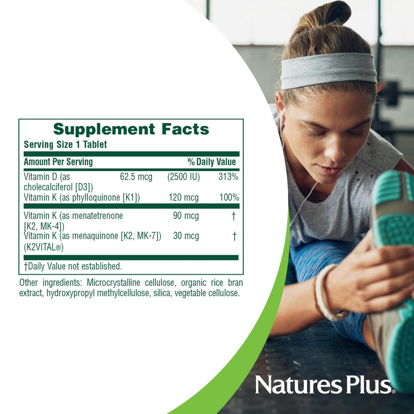 NaturesPlus Vitamins D3 & K2 Tablets 90 Count