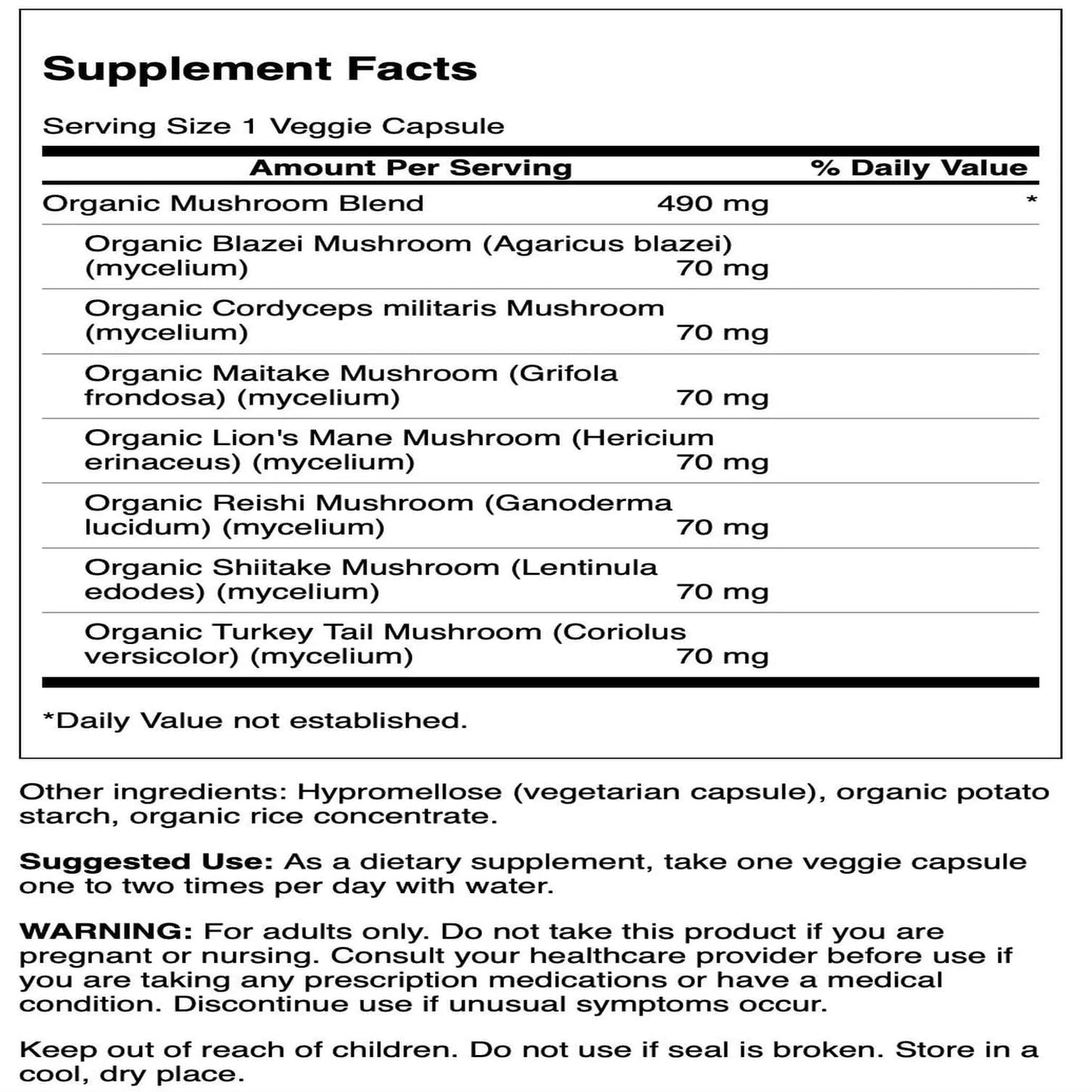 Swanson Full Spectrum 7 Mushroom Complex Veggie Capsules 60 Count