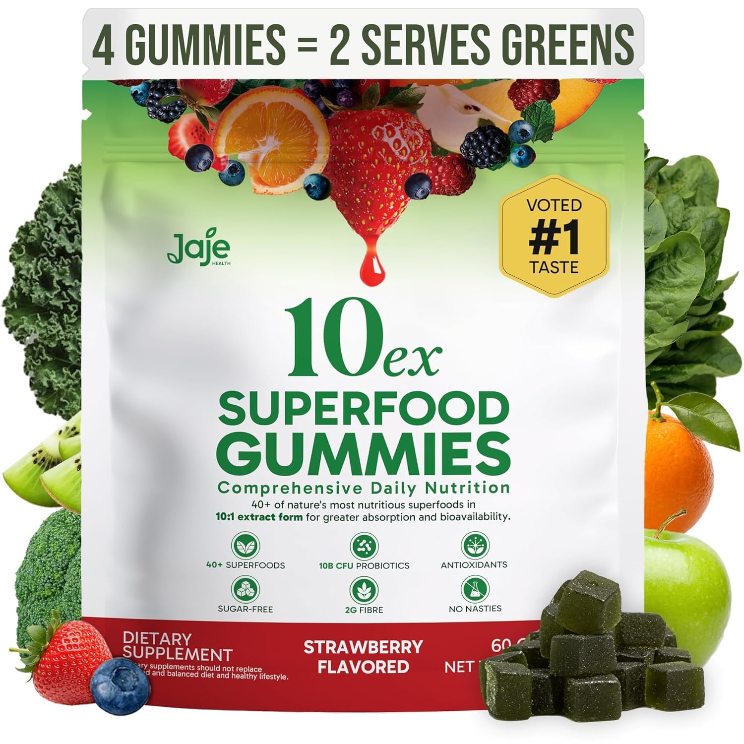 Jaje Health Supergreens Gummies with Probiotics, 60 Count