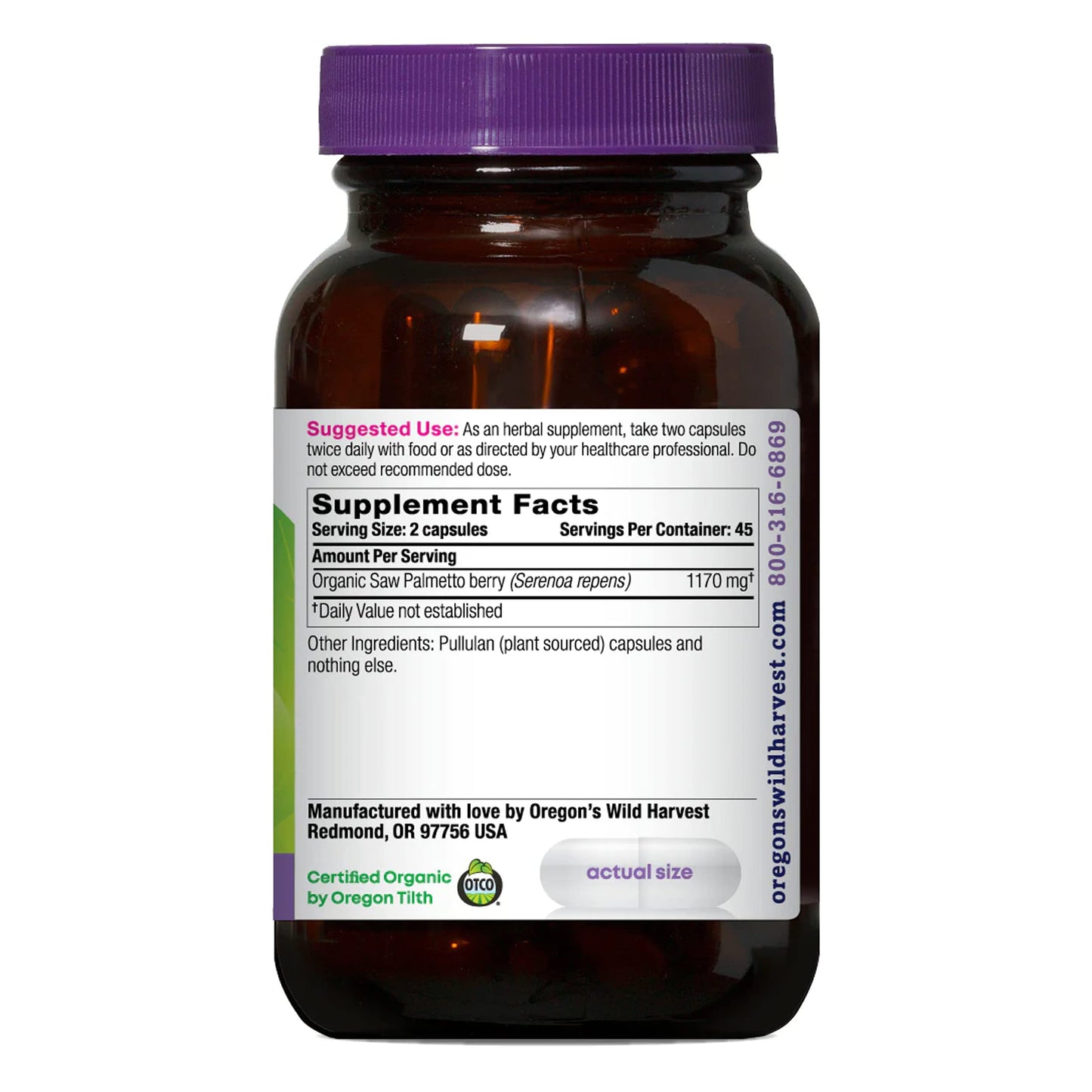 Oregon's Wild Harvest Saw Palmetto Organic Capsules, 90 Count