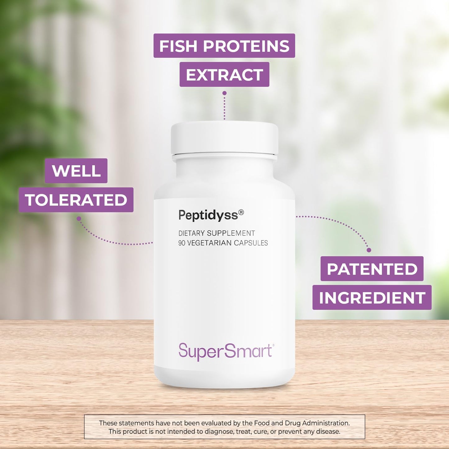 Supersmart Peptidyss 1200mg per Day (Patented & High Potency) Fish Protein Hydrolysate Supplement – Peptides & Amino Acids Complex, Non-GMO & Gluten Free, 90 Capsules