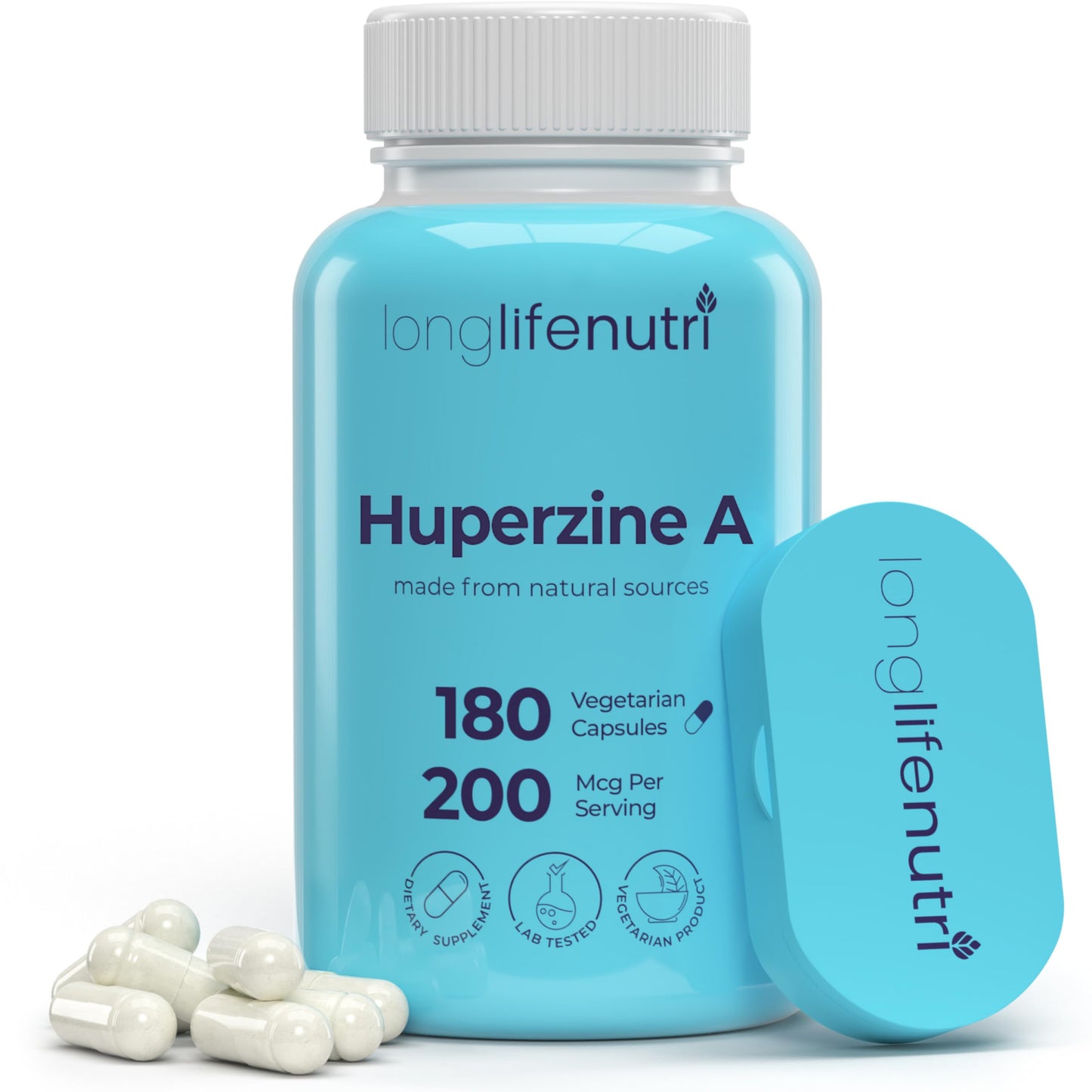 LongLifeNutri Huperzine A 200mcg from Huperzia Serrata Leaf, 180 Vegetarian Capsules