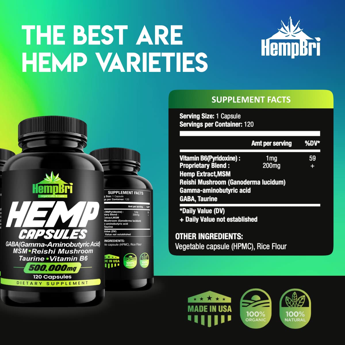 Hempbri Hemp Oil Extract Capsules 120 Count