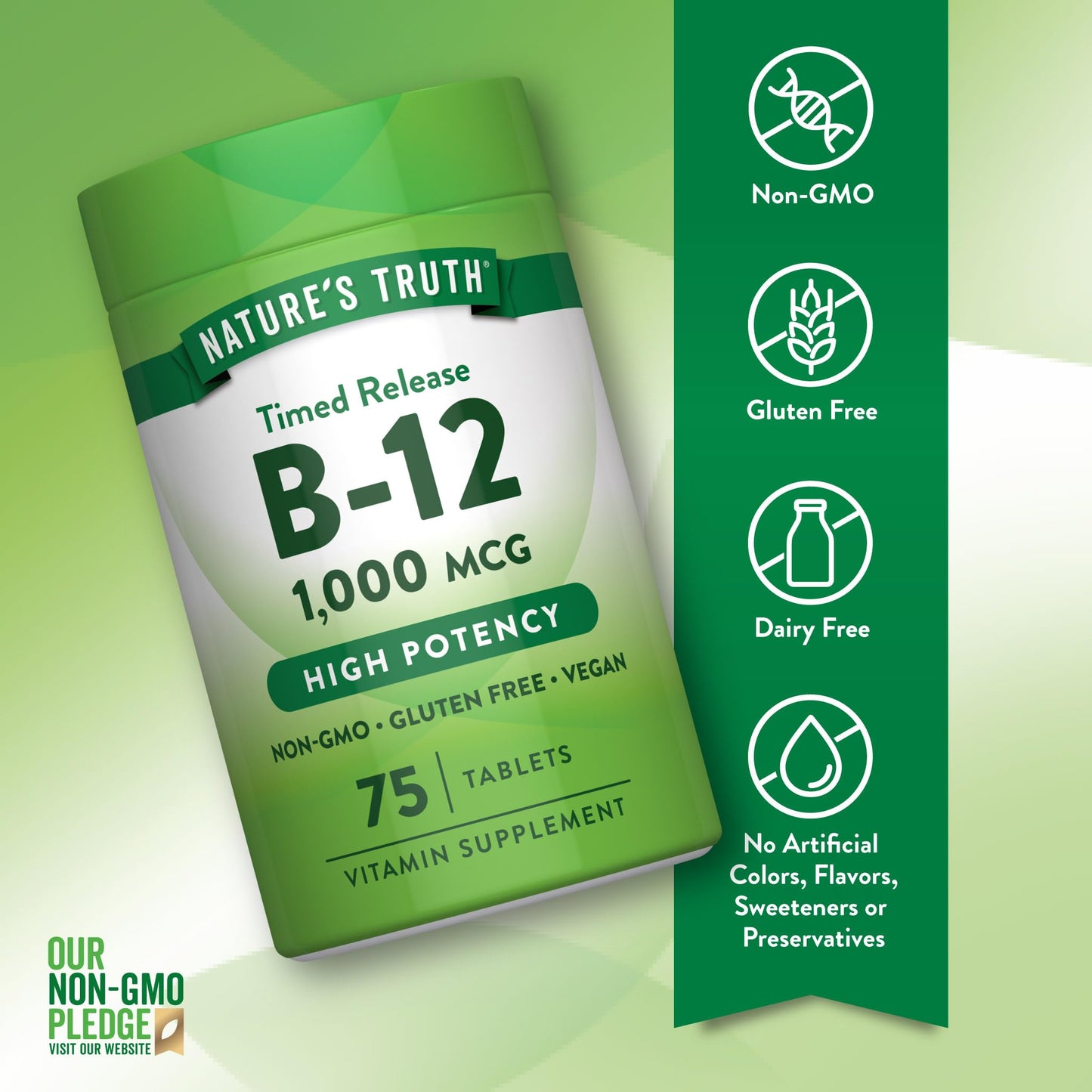 Nature's Truth Vitamin B12 1000 mcg Timed Release Tablets, 75 Count