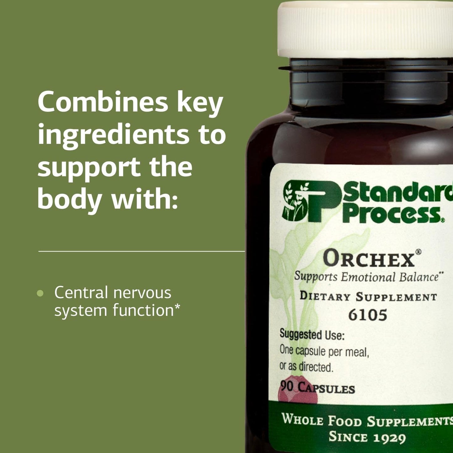 Standard Process Inc Orchex Nervous System Care Supplement - Excellent Source of Niacin and Vitamin B6 - Non-Dairy & Whole Food-Based Capsule, 90 Capsules