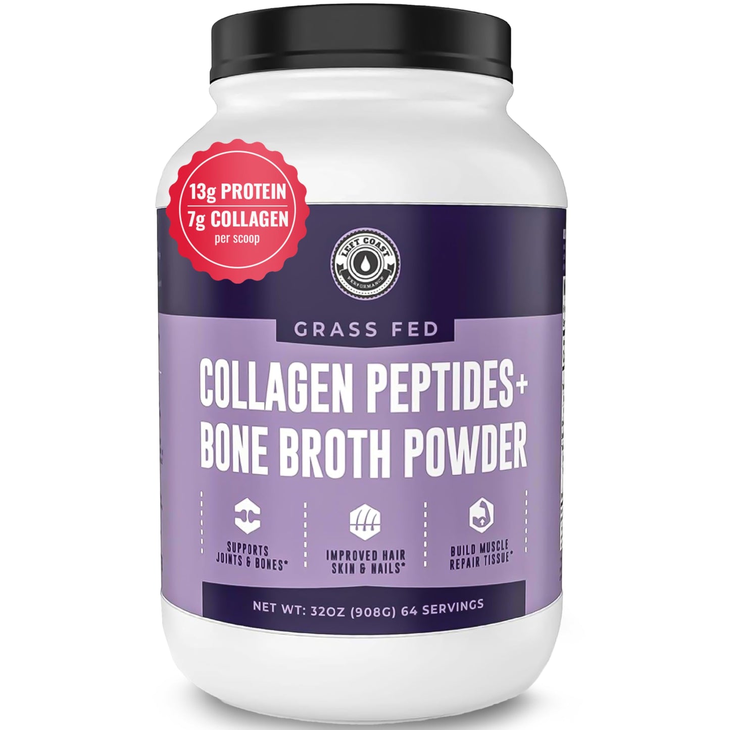 Left Coast Performance Collagen Bone Broth Powder, 32