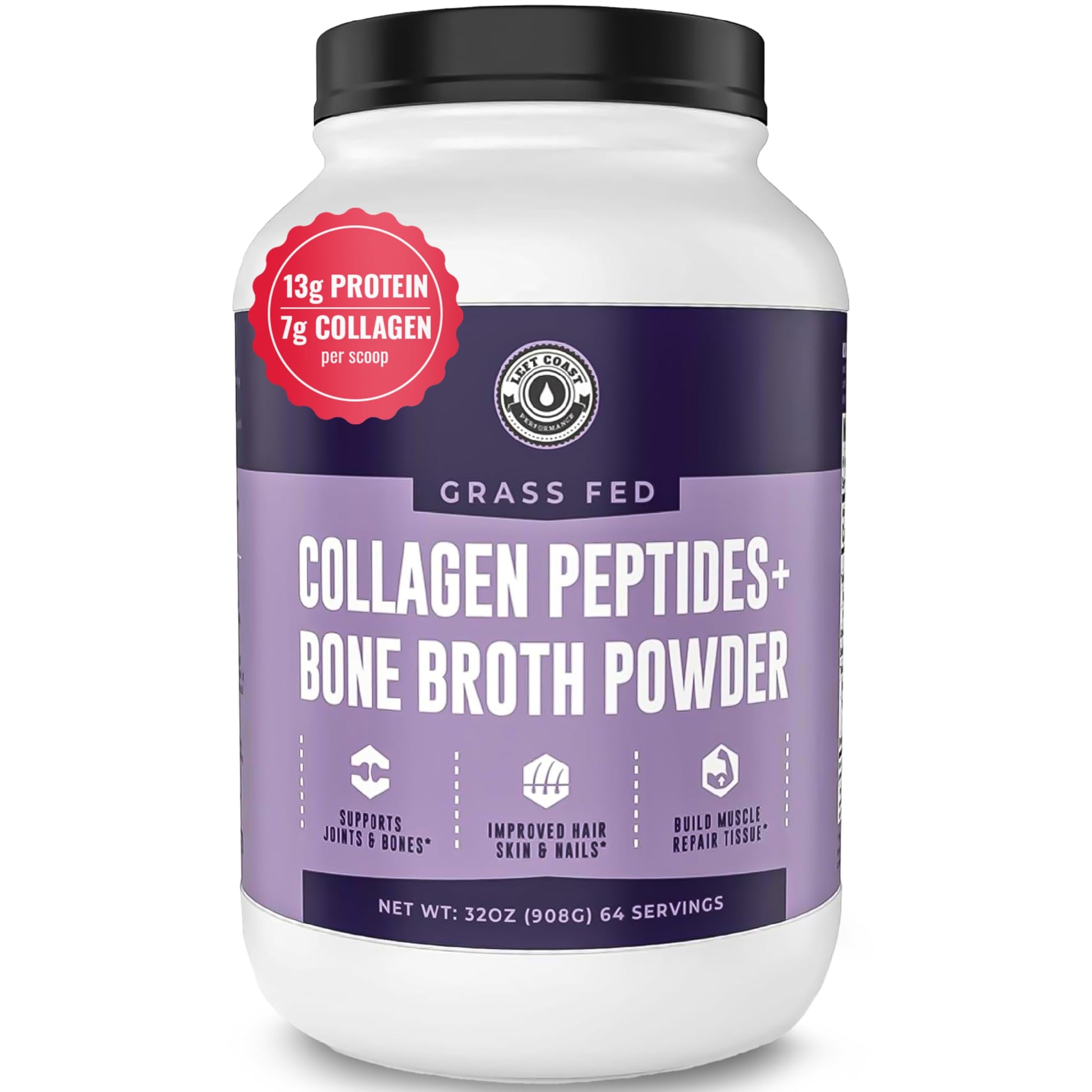Left Coast Performance Collagen Bone Broth Powder, 32