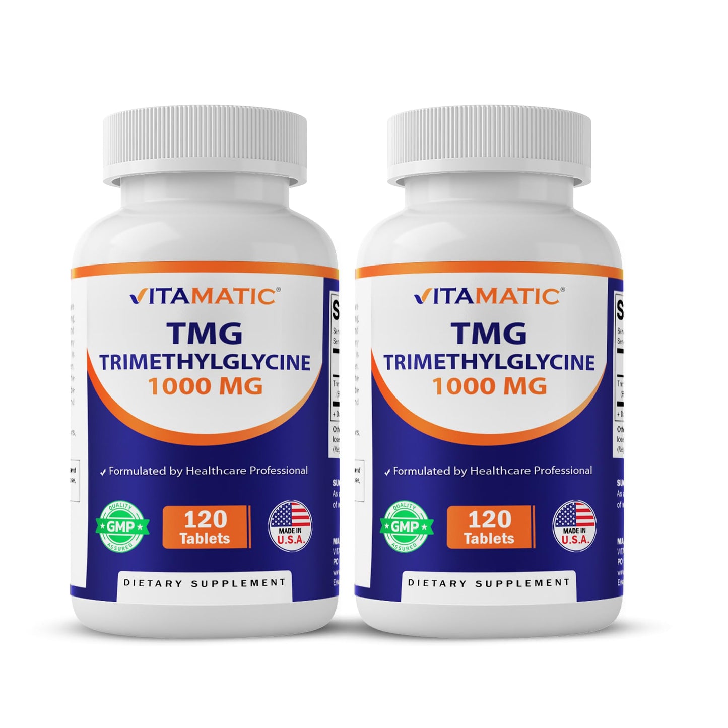 Vitamatic TMG Supplements 1000mg - Trimethylglycine - Betaine Anhydrous, 120 Tablets