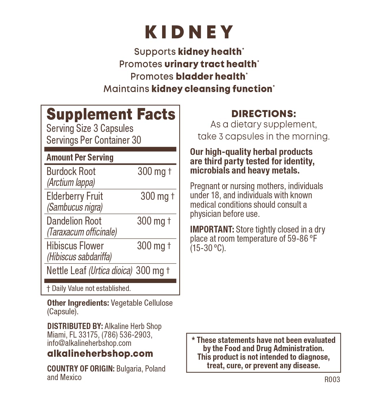 Alkaline Herb Store Kidney Supplement 90 Capsules