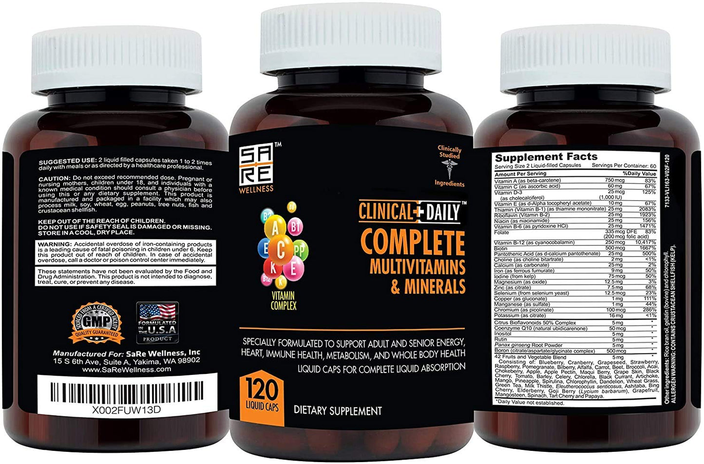 Clinical Daily Complete Whole Food Multivitamin Supplement for Women & Men Capsules, 120 Count