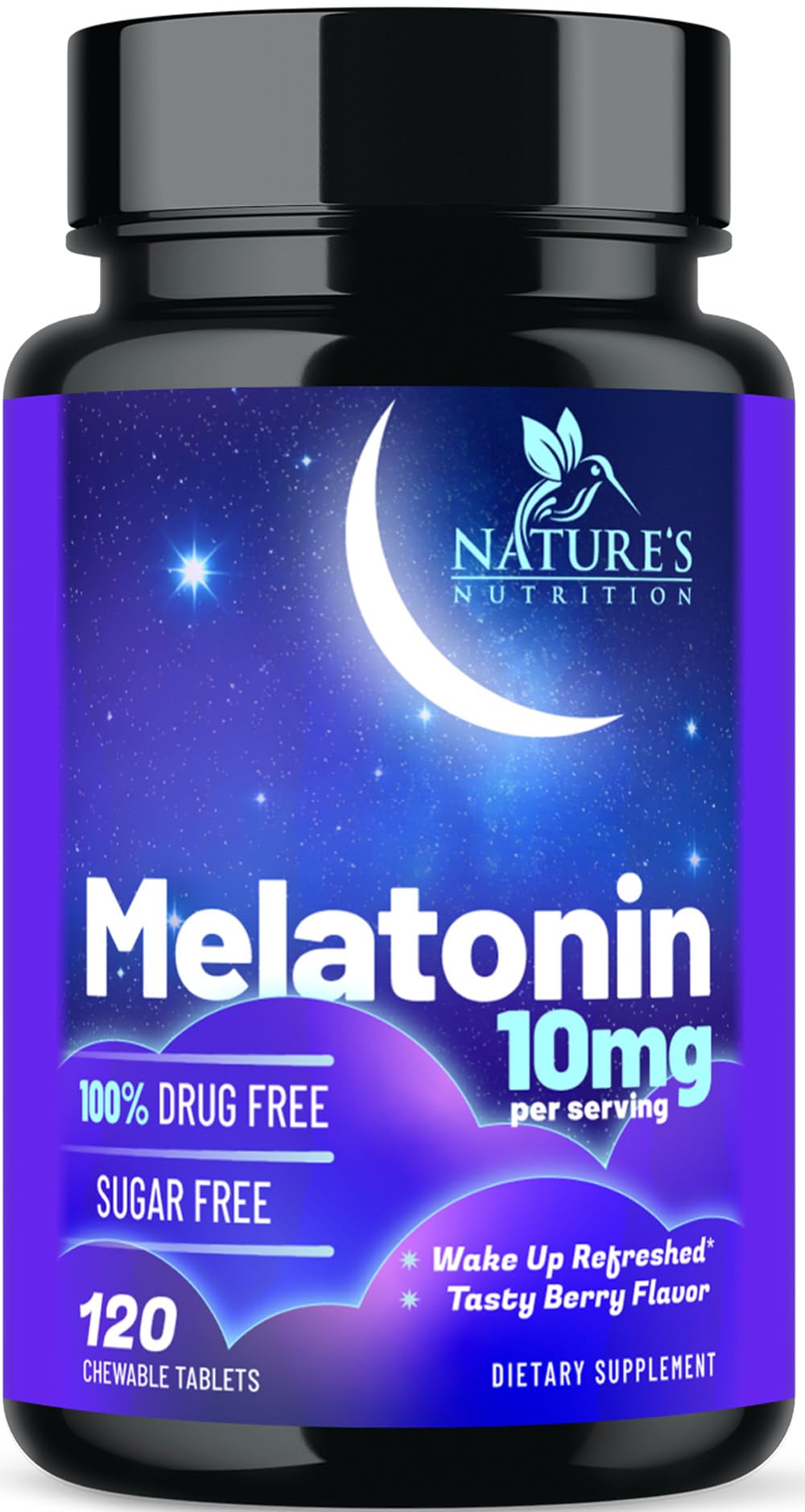 Nature's Nutrition Melatonin Sleep Supplement 10mg Maximum Strength Berry Flavored Tablet 120 Count