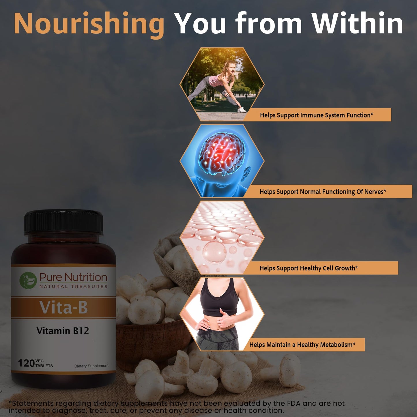PURE NUTRITION NATURAL TREASURES Vitamin B12 1500mcg (Methylcobalamin) Tablets, 120 Veg Tabs