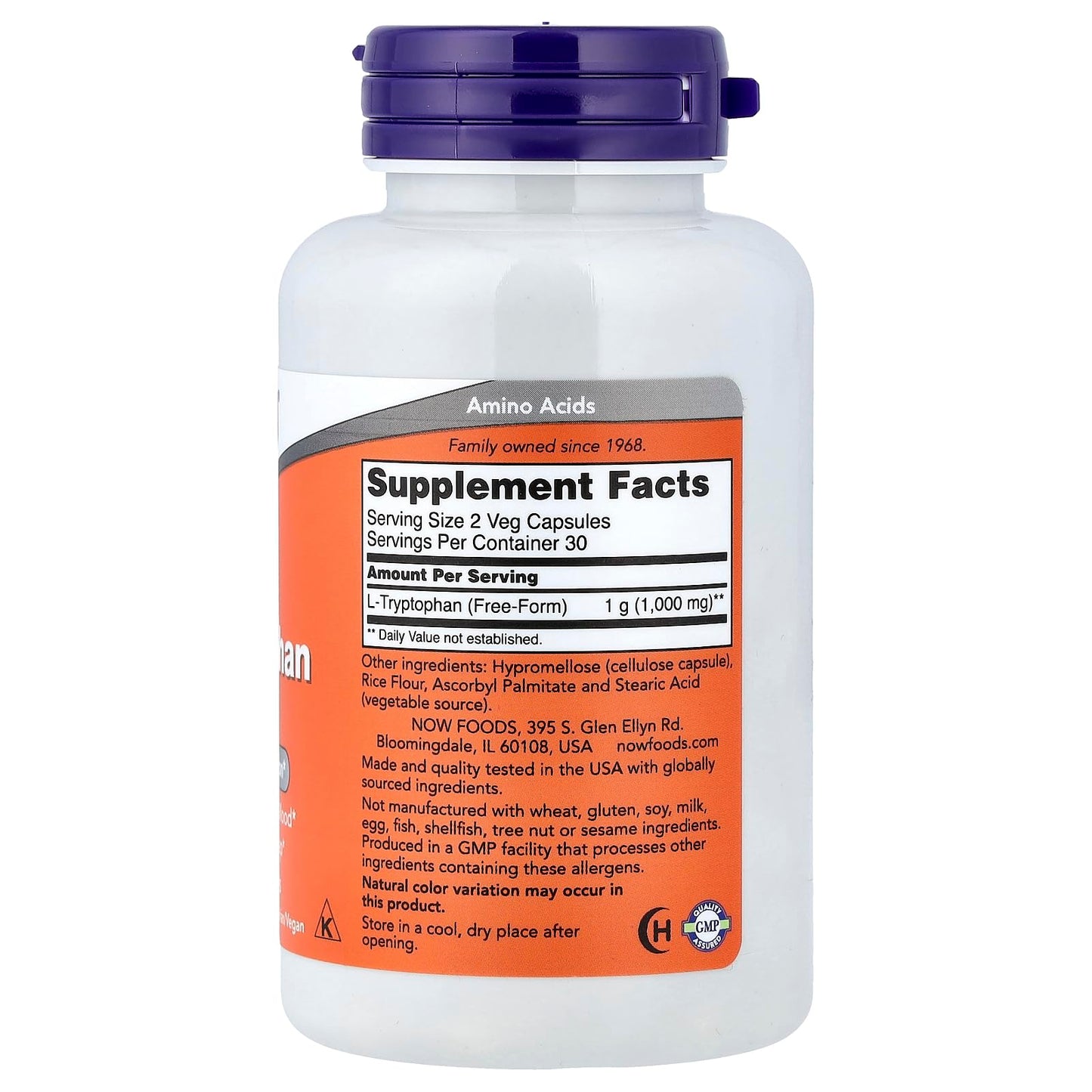 NOW Foods L-Tryptophan 500mg Capsule, 60 Count