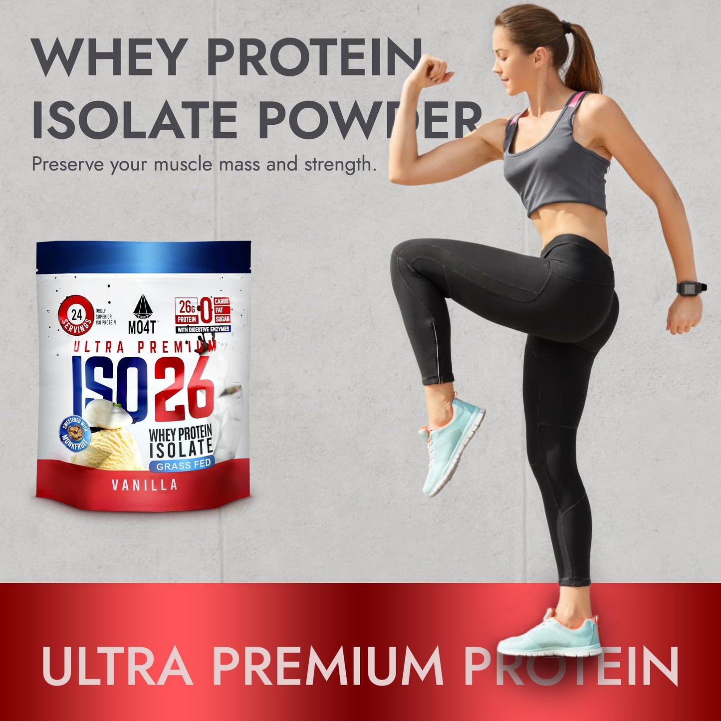 MOMOF4TRANSFORM ISO26 Grass Fed Whey Protein Isolate Powder Vanilla, 25.6
