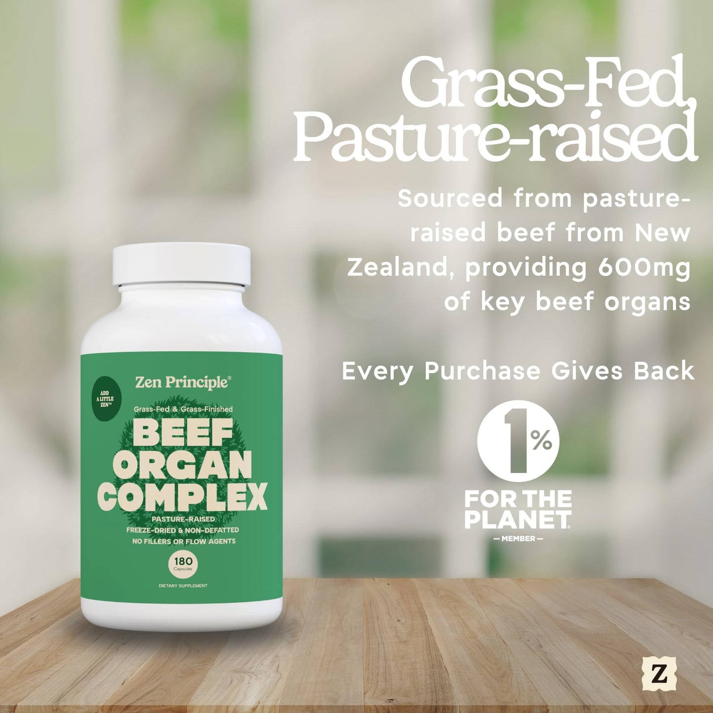 Zen Principle Grass Fed Beef Organs Desiccated Liver, Heart, Kidney, Pancreas, Spleen, Intestine & Tripe/Stomach Capsules 360