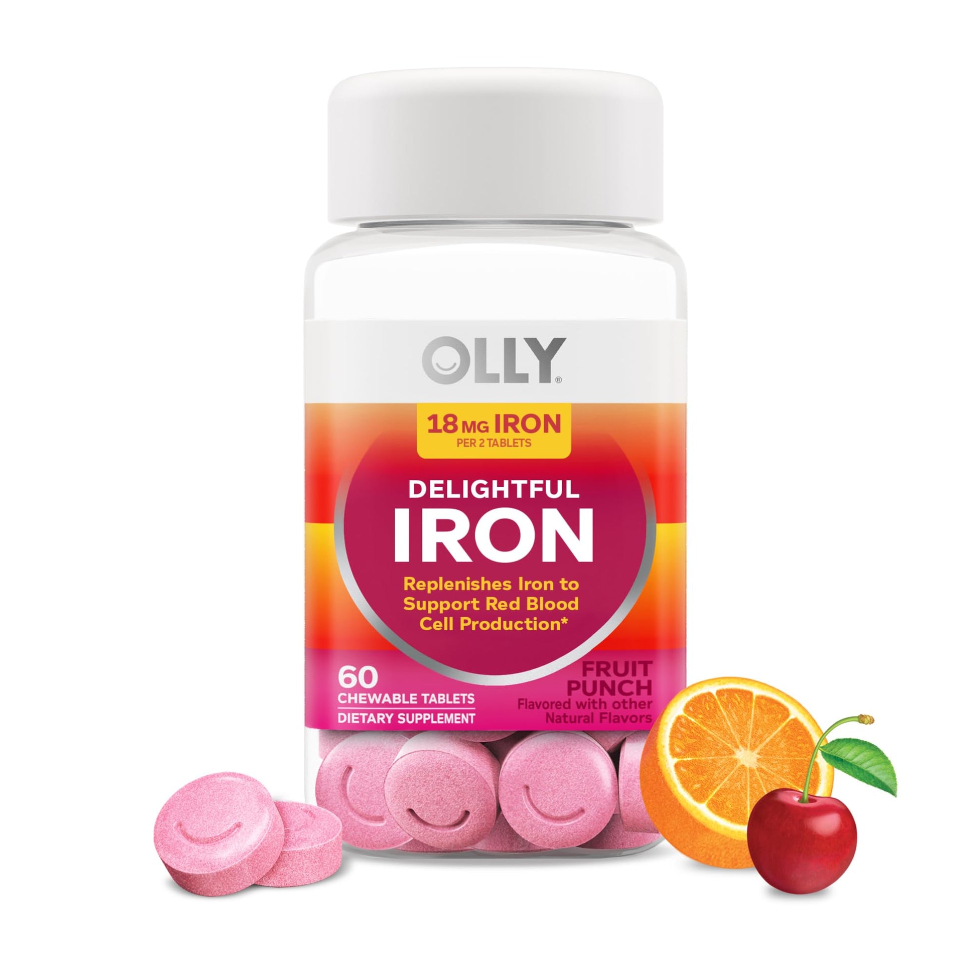 OLLY Delightful Iron Chewable Tablets, 60 Count