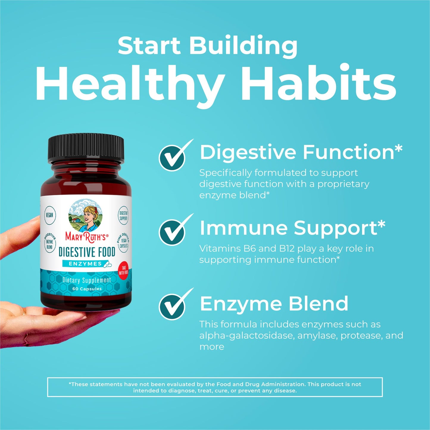 MARYRUTH'S Digestive Food Enzymes for Digestive Support 60 Capsules